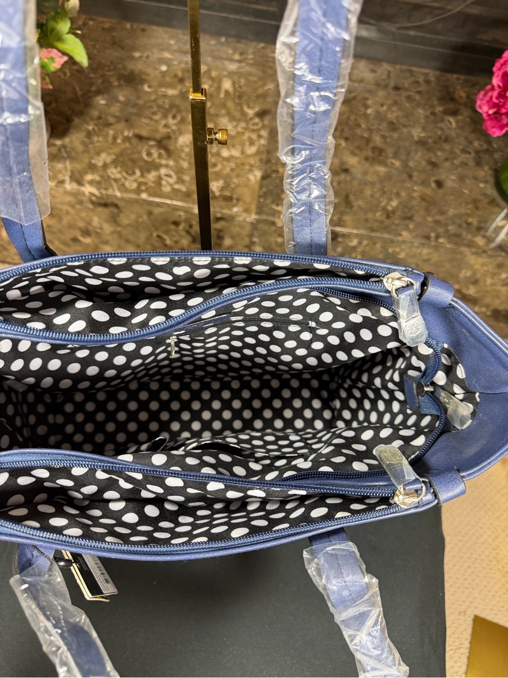 Christian Lacroix Blue Leather Tote with Logo Tag - Picture 2 of 10